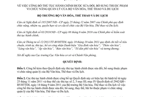 Quyết định 3896/QĐ-BVHTTDL 2011 thủ tục hành chính sửa đổi bổ sung Bộ Văn hóa Thể thao Du lịch