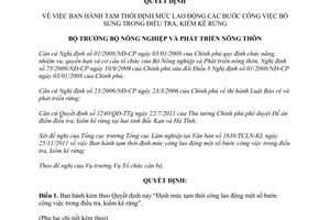 Quyết định 2890/QĐ-BNN-TCCB Định mức tạm thời lao động các bước công việc