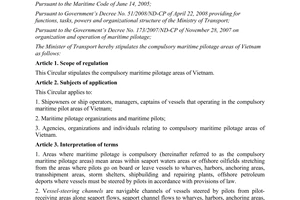 Circular No. 58/2011/TT-BGTVT providing for the compulsory maritime pilotage