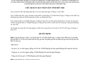 Quyết định 2811/QĐ-UBND 2011 sửa đổi 1752/QĐ-UBND hỗ trợ hộ chăn nuôi tiêu hủy gia cầm cúm Bến Tre