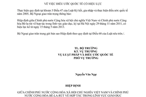 Thông báo 29/2013/TB-LPQT hợp tác trong lĩnh vực giáo dục giữa Việt Nam Belarus