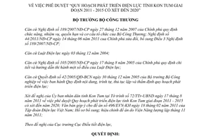 Quyết định 6261/QĐ-BCT phê duyệt đề án quy họach phát triển điện lực 2011 2015 2020 2011