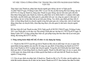 Chỉ thị 10/CT-BGTVT tăng cường công tác thanh tra chuyên ngành giao thông