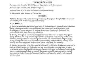 Decision No. 2127/QD-TTg approve the national strategy on housing development