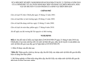Nghị định 108/2011/NĐ-CP sửa đổi Nghị định 69/2010/NĐ-CP an toàn sinh học