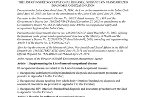 Circular No. 42/2011/TT-BYT on the addition of occupational diseases resulting from Cadmium poisoning