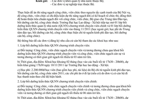 Công văn 3744/LĐTBXH-TCCB đăng ký tham dự lớp bồi dưỡng kiến thức quản lý