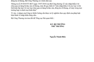 Công văn 10198/BCT-XNK xử lý ô tô bị đóng lại số khung