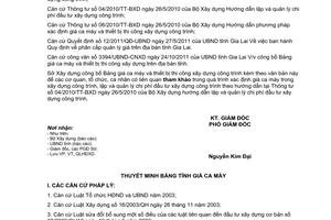 Công văn 524/SXD-QLHĐXD công bố bảng giá ca máy và thiết bị thi công xây dựng