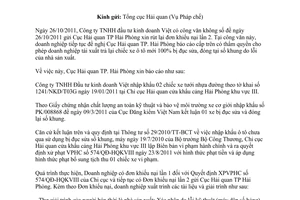 Công văn 5503/HQHP-CBL&XLVP xử lý xe ô tô tưới nhựa đường mới 100% bị đục sửa số