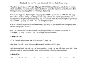 Công văn 1947/TY-DT hướng dẫn sử dụng vắc xin phòng bệnh dịch tả lợn do Cục Thú