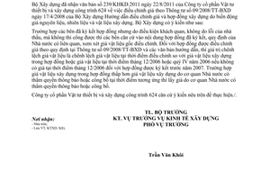 Công văn 209/BXD-KTXD điều chỉnh giá theo Thông tư 09/2008/TT-BXD