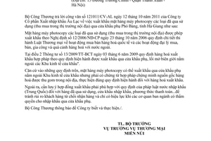 Công văn 10554/BCT-TMMN xuất khẩu máy photocopy đã qua sử dụng