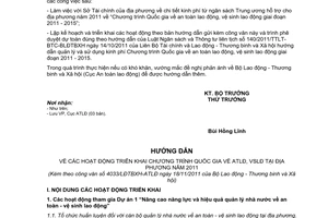 Công văn 4033/LĐTBXH-ATLĐ hướng dẫn triển khai Chương trình Quốc gia an toàn