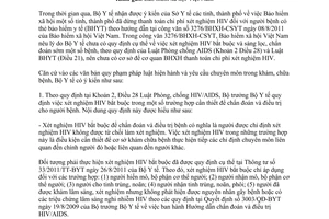 Công văn 7534/BYT-BH 2011 thanh toán chi phí xét nghiệm HIV Bộ Y tế
