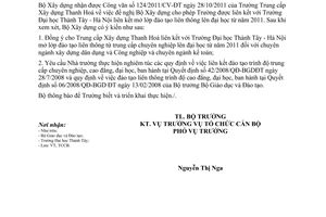 Công văn 404/BXD-TCCB liên kết đào tạo liên thông lên đại học tại Trường