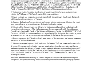 Official Dispatch No. 15514/BTC-TCT on VAT refund for on-spot exports