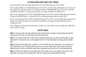 Quyết định 38/2011/QĐ-UBND dự toán thu ngân sách nhà nước Sóc Trăng