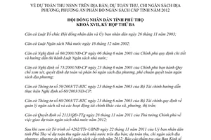 Nghị quyết 28/2011/NQ-HĐND  dự toán thu NSNN thu chi NS địa phương Phú Thọ