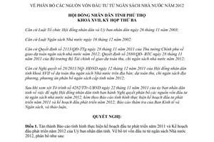 Nghị quyết 29/2011/NQ-HĐND phân bổ vốn đầu tư từ NSNN 2012 Phú Thọ