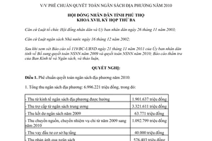 Nghị quyết 25/2011/NQ-HĐND phê chuẩn quyết toán NS địa phương 2010 Phú Thọ