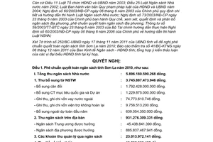 Nghị quyết 07/2011/NQ-HĐND phê chuẩn quyết toán ngân sách tỉnh Sơn La năm 2010