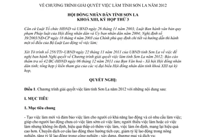 Nghị quyết 11/2011/NQ-HĐND chương trình giải quyết việc làm tỉnh Sơn La năm 2012