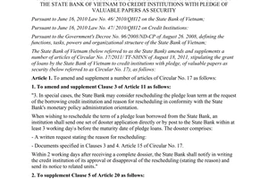 Circular No. 37/2011/TT-NHNN amending and supplementing a number of articles