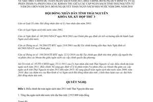 Nghị quyết 28/2011/NQ-HĐND điều chỉnh dự toán phân chia các khoản thu giữa các cấp Thái Nguyên