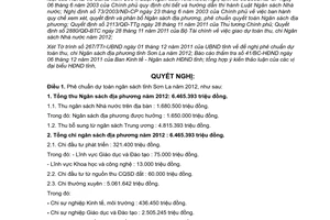 Nghị quyết 08/2011/NQ-HĐND dự toán thu chi ngân sách địa phương Sơn La 2012