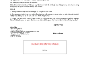 Thông tư 60/2011/TT-BGTVT Định mức kinh tế - kỹ thuật sửa chữa phương tiện