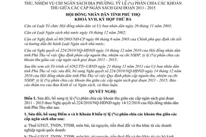 Nghị quyết số 26/2011/NQ-HĐND phân chia nguồn thu ngân sách địa phương Phú Thọ 2011