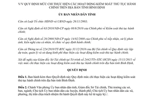 Quyết định 620/QĐ-UBND mức chi thực hiện hoạt động kiểm soát thủ tục hành chính Bình Định 2011