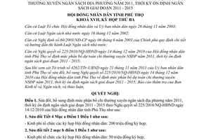 Nghị quyết 27/2011/NQ-HĐND sửa đổi bổ sung Nghị quyết số 225/2010/NQ-HĐND Phú Thọ 2011