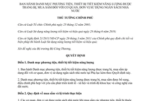 Quyết định 68/2011/QĐ-TTgDanh mục phương tiện, thiết bị tiết kiệm năng lượng