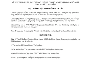 Quyết định 2840/QĐ-BGTVT 2011 thành lập Ban Chỉ đạo phòng chống AIDS ma túy mại dâm