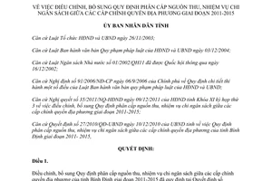 Quyết định 40/2011/QĐ-UBND phân cấp thu chi ngân sách Bình Định