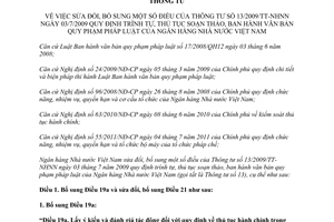 Thông tư 38/2011/TT-NHNN sửa đổi Thông tư 13/2009/TT-NHNN