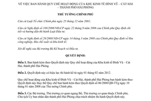 Quyết định 69/2011/QĐ-TTg Quy chế hoạt động của Khu kinh tế Đình Vũ