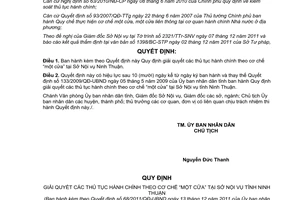 Quyết định 68/2011/QĐ-UBND thủ tục hành chính một cửa Sở Nội vụ Ninh Thuận