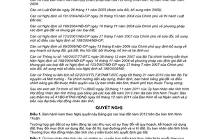 Nghị quyết 29/2011/NQ-HĐND Bảng giá đất năm 2012 trên địa bàn tỉnh Ninh Thuận