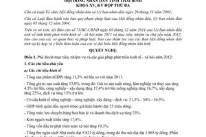 Nghị quyết số 22/2011/NQ-HĐND nhiệm vụ phát triển kinh tế xã hội tỉnh Thái Bình