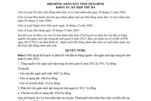 Nghị quyết số 26/2011/NQ-HĐND kế hoạch phân bổ đầu tư phát triển Thái Bình