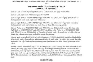 Nghị quyết 12/2011/NQ-HĐND bổ sung tỷ lệ phần trăm phân chia các khoản thu giữa ngân sách Bình Thuận