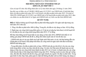 Nghị quyết 13/2011/NQ-HĐND Kế hoạch đầu tư xây dựng cơ bản danh mục công trình trọng điểm 2012 Bình Thuận