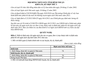 Nghị quyết 11/2011/NQ-HĐND định mức chi ngân sách Bình Thuận 2012