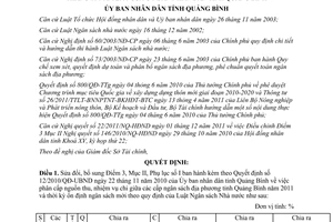 Quyết định 20/2011/QĐ-UBND điều chỉnh Quyết định 12/2010/QĐ-UBND Quảng Bình