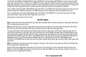 Quyết định 68/2011/QĐ-UBND tỷ lệ điều tiết khoản thu ngân sách 2012 Nghệ An