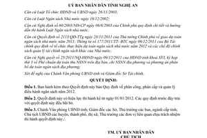 Quyết định 67/2011/QĐ-UBND phân công quản lý điều hành ngân sách 2012 Nghệ An