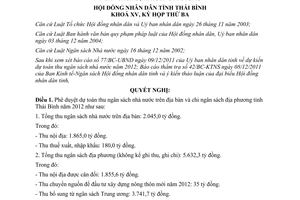 Nghị quyết số 25/2011/NQ-HĐND phê duyệt dự toán thu ngân sách nhà nước Thái Bình